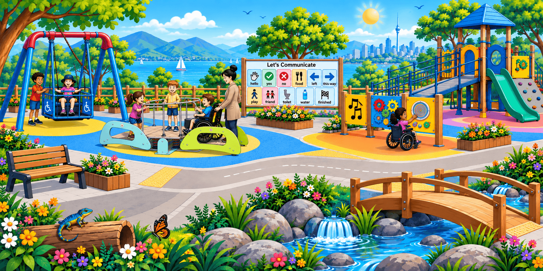 Colourful inclusive accessible playground